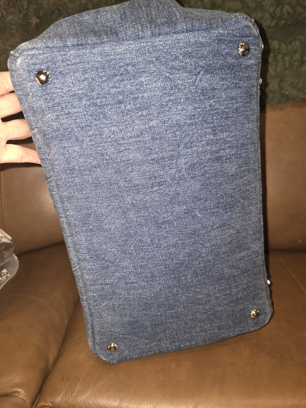 Prada Canapa Blue Studded Denim Tote - Picture 5 of 11